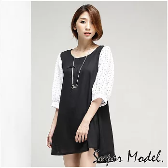 【名模衣櫃】韓版微性感蕾絲洞洞洋裝(適穿M-XXL)FREE黑色