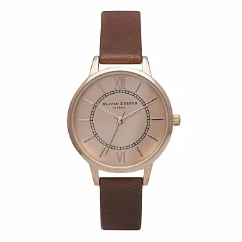 Olivia Burton 英倫復古精品手錶 夢幻樂園 棕色真皮錶帶 玫瑰金錶框 30mm