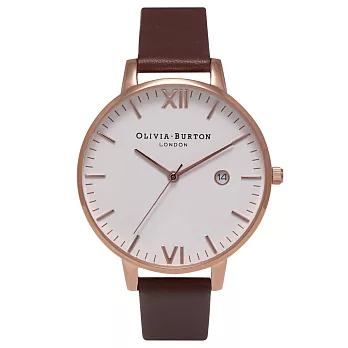 Olivia Burton 英倫復古手錶 經典永恆 棕色真皮錶帶 玫瑰金錶框 38mm