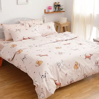 【eyah宜雅】100%精梳純棉雙人加大床包枕套三件組-寵物家族