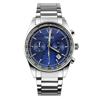 SKMEI 時刻美9096 尊爵大器真三眼金屬男士腕錶-藍色