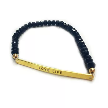 One of a kind 金色平衡骨 LOVE LIFE 亮黑水晶彈性手鍊