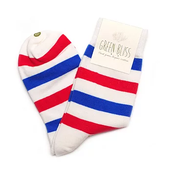 Green Bliss 有機棉襪 - [條紋系列] Clematis 白底紅藍條紋 中長襪