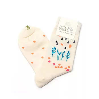 Green Bliss 有機棉襪 - [聯名系列] MiA - Spring rain1 春天的雨 (淺藍花) 中長襪