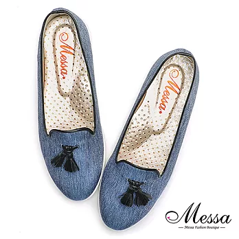 【Messa米莎專櫃女鞋】MIT輕甜韓風流蘇內真皮厚底樂福鞋35藍色