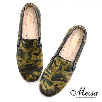 【Messa米莎專櫃女鞋】MIT個性迷彩仿馬毛內真皮懶人鞋35綠色