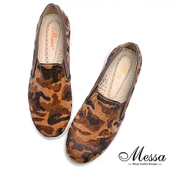 【Messa米莎專櫃女鞋】MIT個性迷彩仿馬毛內真皮懶人鞋35咖啡色