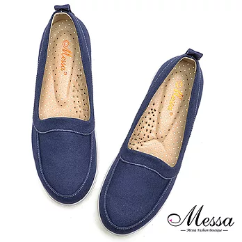 【Messa米莎專櫃女鞋】MIT小清新女孩人氣內真皮厚底樂福鞋36藍色