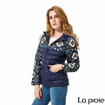 La proie 女 輕量菱格印花連帽羽絨外套(深藍色)LAPCCS深藍色