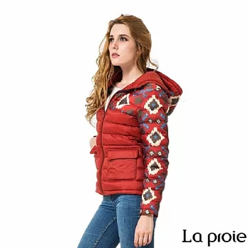 La proie 女 輕量菱格印花連帽羽絨外套(深紅)LAPCCS深紅