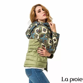 La proie 女 輕量菱格印花連帽羽絨外套(灰綠)LAPCCS灰綠