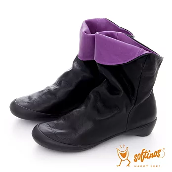 Softinos(女)☆頑皮彼得潘雙色軟式真皮舒適中靴 -36黑紫
