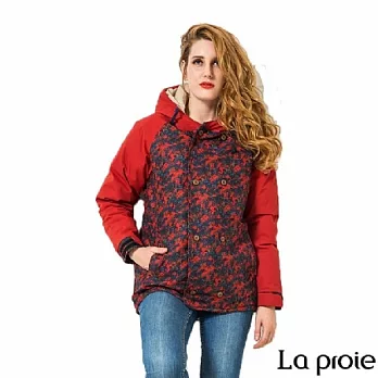 La proie 女 休閒暗印花羽絨外套大衣(花紋紅)LAPCCS花紋紅