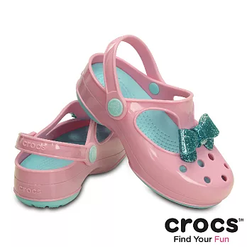 Crocs - 童 - 閃亮蝴蝶結小瑪麗珍 -23肉粉/冰藍色