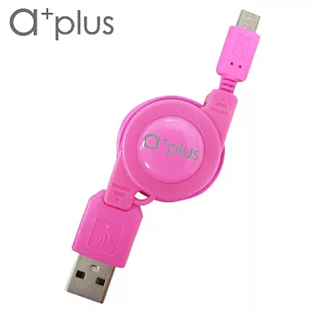 a+plus USB To micro USB 伸縮捲線桃紅色