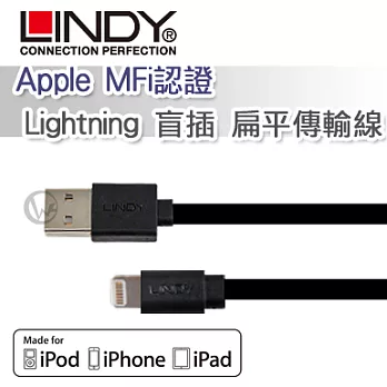 LINDY 林帝 Apple MFi認證 Lightning 盲插 扁平傳輸線 黑色 (31390)黑色