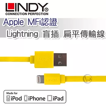 LINDY 林帝 Apple MFi認證 Lightning 盲插 扁平傳輸線 黃色 (31393)黃色