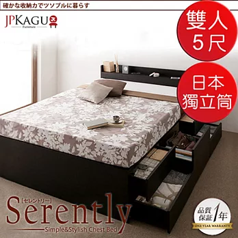 JP Kagu 附床頭櫃與插座可收納床組-日本製獨立筒床墊雙人5尺