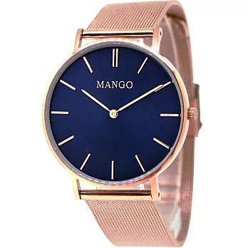 MANGO悠遊都會慢活米蘭錶-藍X玫瑰金
