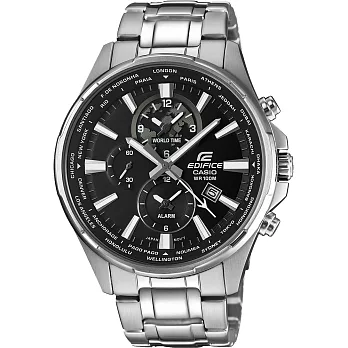 CASIO EDIFICE 掌握世界三眼賽車腕錶-銀X黑