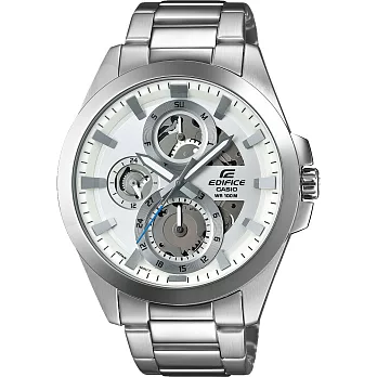 CASIO EDIFICE 機械鋼鐵城三眼賽車腕錶-銀X白