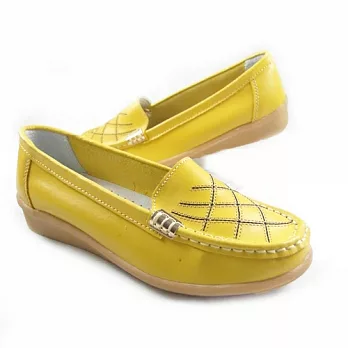 【Moscova】手工真皮系列 經典車線造型女款休閒鞋36黃色