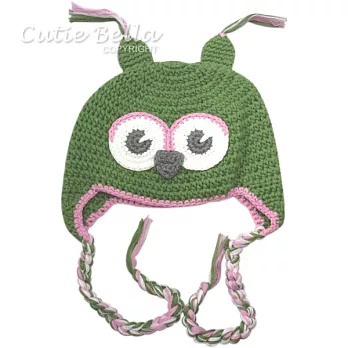 Cutie Bella手工編織帽Owl-Grass/Pink Trim