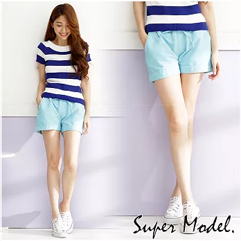 【名模衣櫃】修臀顯瘦綁帶短褲(適穿MXXL)FREE淡藍色