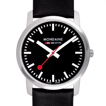 MONDAINE 瑞士國鐵藍寶石水晶黑面薄型腕錶/36mm