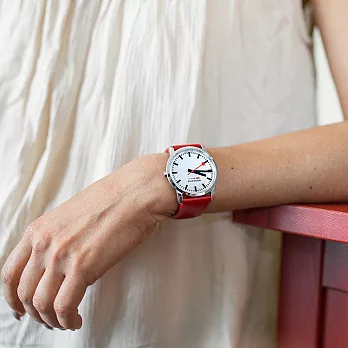 MONDAINE 瑞士國鐵36mm藍寶石水晶薄型腕錶-紅