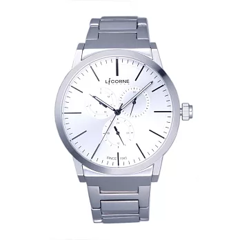 【LICORNE】TWINS 雙子系列 雅緻三眼經典魅力紳士錶 (銀白 LI038MWWI)