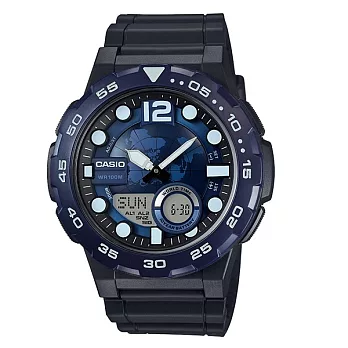 CASIO 宏觀世界10年電力雙顯運動腕錶-藍-AEQ-100W-2A