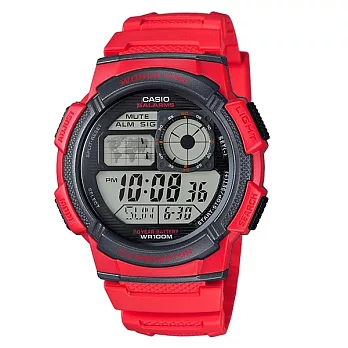 CASIO 世界景觀色彩再進化電子數位運動腕錶-紅-AE-1000W-4A