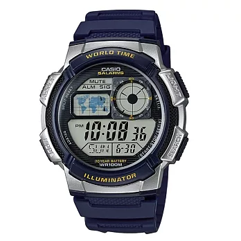 CASIO 世界景觀色彩再進化電子數位運動腕錶-藍-AE-1000W-2A