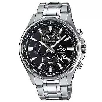 CASIO EDIFICE 世界派對饗宴三眼造型運動腕錶-黑-EFR-304D-1A