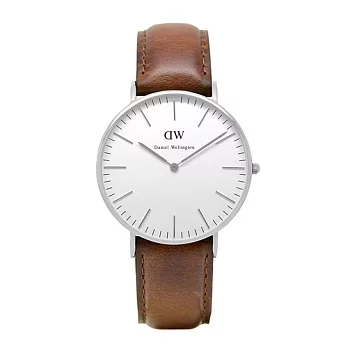 DW Daniel Wellington 咖色皮革錶帶 銀色錶框/36mm0607DW