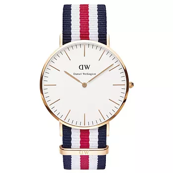 DW Daniel Wellington 藍白紅尼龍錶帶 玫瑰金錶框 /40mm0102DW