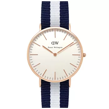 DW Daniel Wellington 藍白尼龍錶帶 玫瑰金錶框 /40mm0104DW