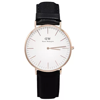 DW Daniel Wellington 黑色皮革錶帶 玫瑰金色錶框 /40mm0107DW