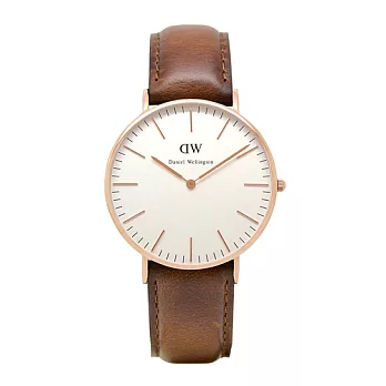 DW Daniel Wellington 淺咖色皮革錶帶 玫瑰金色錶框/36mm0507DW