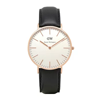 DW Daniel Wellington 黑色皮革錶帶 玫瑰金錶框/36mm0508DW