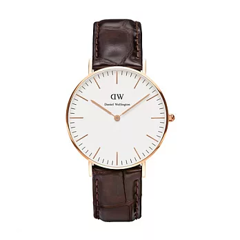 DW Daniel Wellington 深咖色鱷魚皮革錶帶 玫瑰金色錶框/36mm0510DW