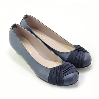 【Pretty】典雅扭結低粗跟包鞋23.5藍色