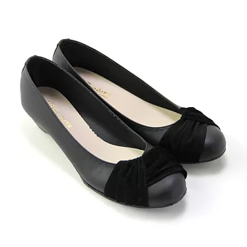 【Pretty】典雅扭結低粗跟包鞋24.5黑色