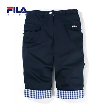 【FILA】大口袋格紋反摺六分褲(丈青)135丈青