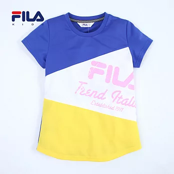 【FILA】三色亮眼拼接圓領衫(寶藍)145寶藍