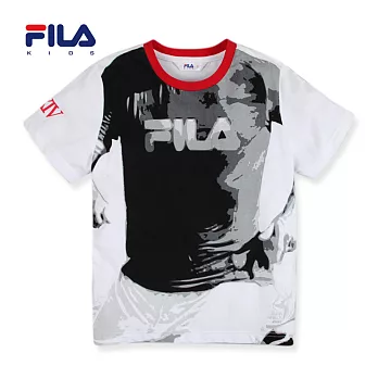 【FILA】足球運動風男孩BODY圓領衫(白)135白