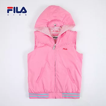 【FILA】百摺滾邊條紋內裡連帽背心(粉紅)155粉紅