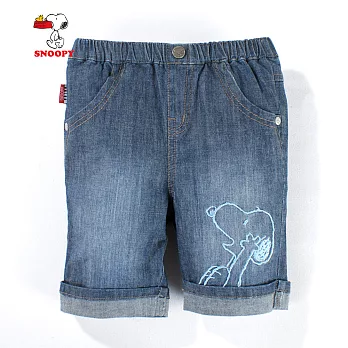 【SNOOPY】彈性牛仔反摺七分褲(丈青)95丈青