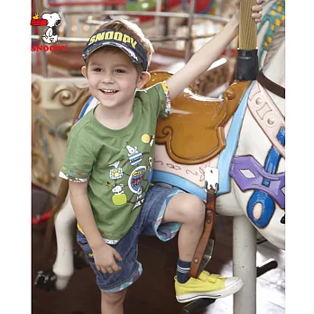 【SNOOPY】反摺格紋造形口袋牛仔褲(藍)140藍